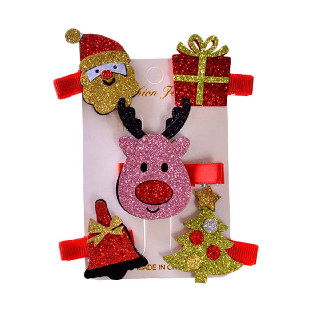 

5PCS/Set Kids Christmas Tree Hairpin Hair Clip Claw Children Snowman Santa Party Club Headdress Hair Band