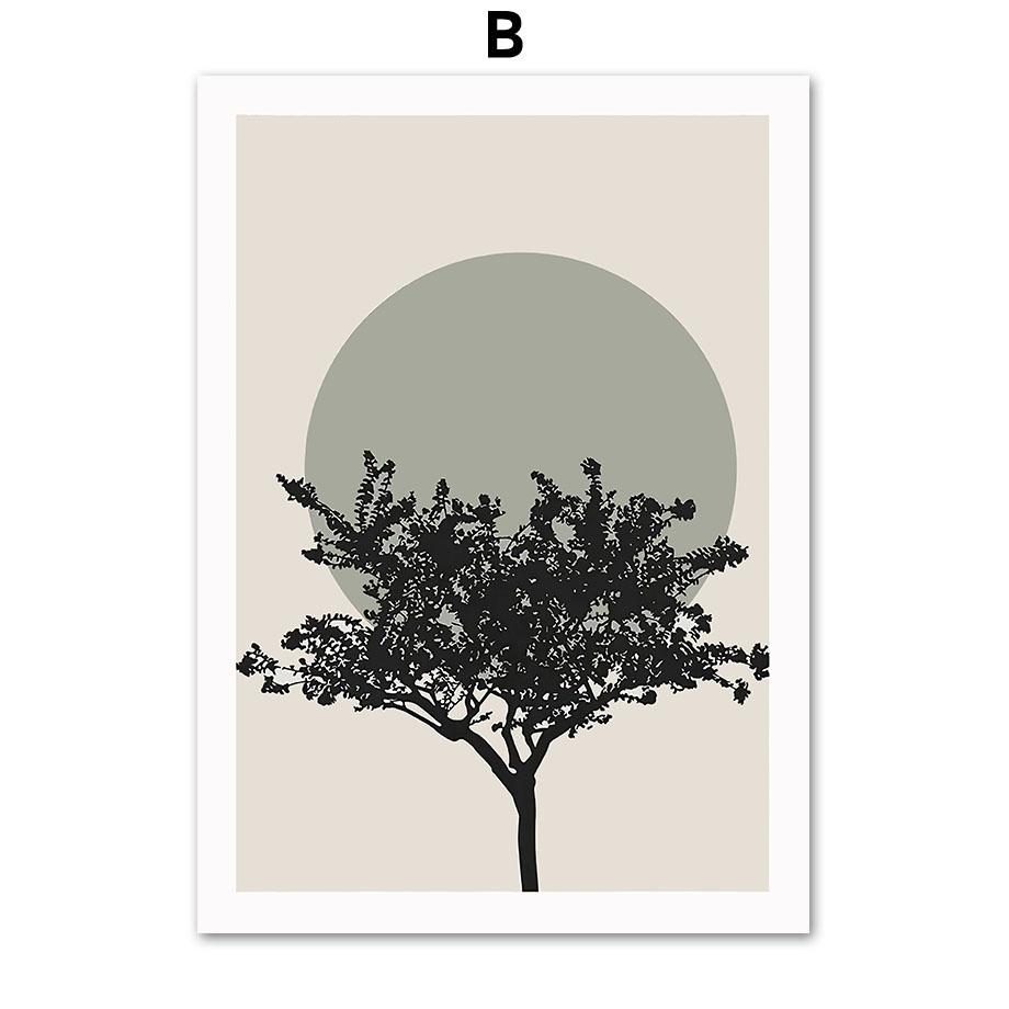Moon Tree Leaf Geometric Curve Line Botanical Modern Posters And Prints Wall Art Canvas Painting Decor Pictures For Living Room