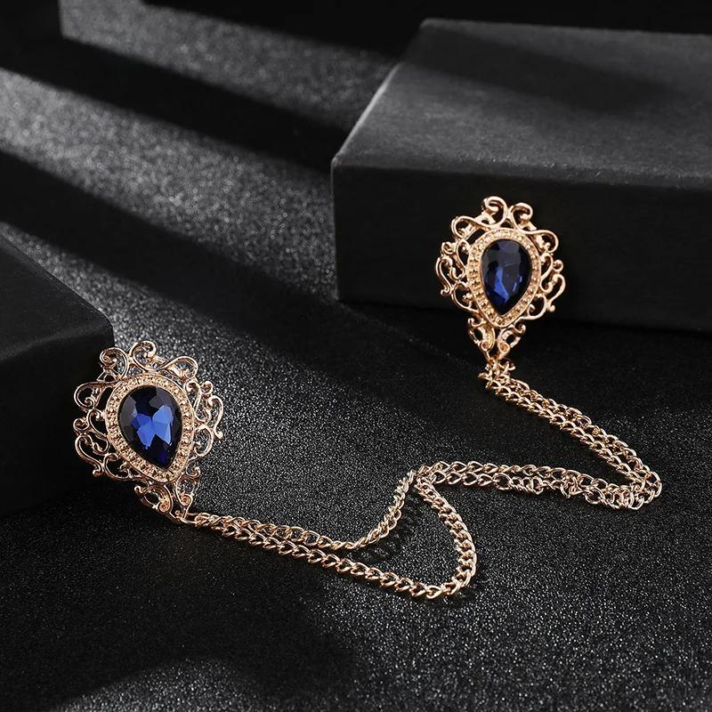 New Vintage Alloy Rhinestones Large Brooches Fashion Shawl Tassel Chain Lapel Pin Shirt Suit Jewelry for Men Wedding Accessories