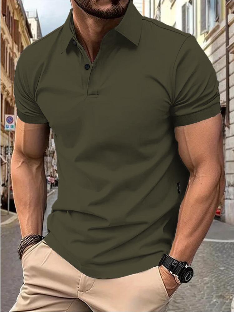Men's Slim Fit Solid Color Summer Short Sleeve Tops - European & American Fashion