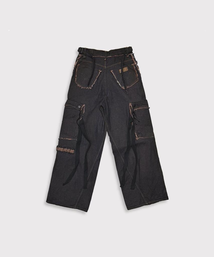 Maineoseu Slash Seam Twist Cargo Jeans(Persimmon Tangy Dyed) - Dust Indigo