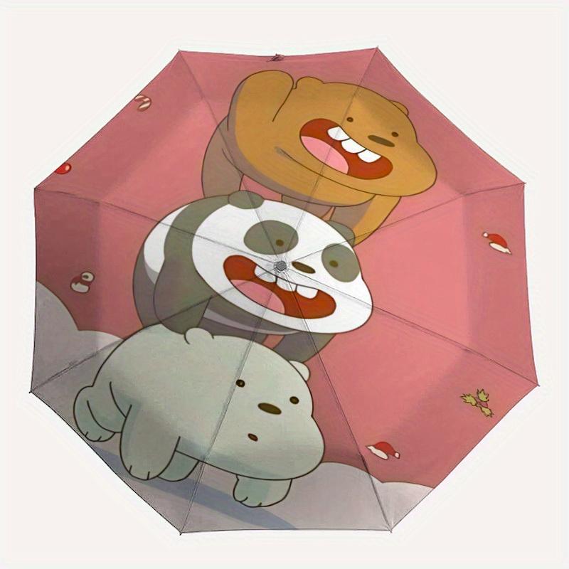 1PC We Bare Bears Friends Automatic Folding Umbrella with 8-Rib Compact & Lightweight Design, Self-Opening/ Closing,075