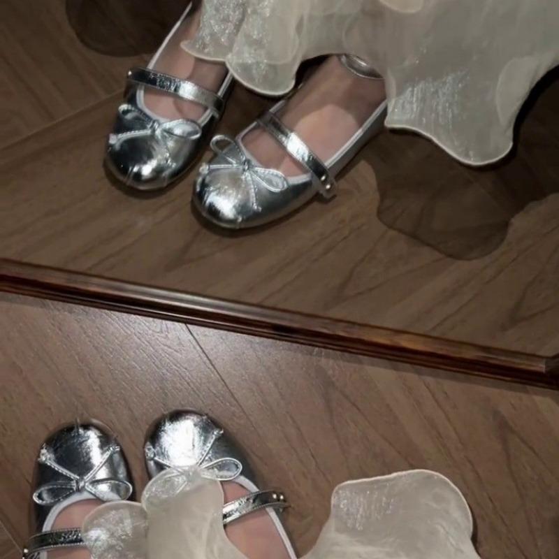 Sheepskin version~ Invisible inner height increase 5CM Mary Jane shoes New small bow light mouth single shoes