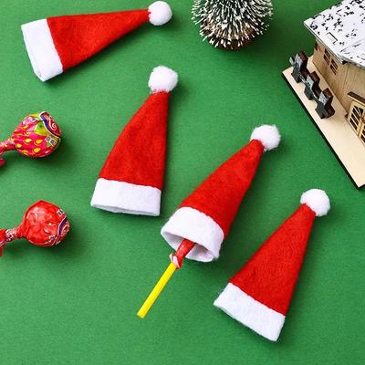 10pcs Mini Santa Hats Christmas Party Decorations Tableware Knife Fork Set Holder Pocket Lollipops Santa Hats Wine Bottle Cover