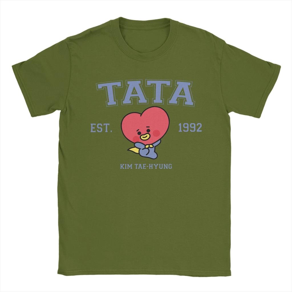 Tata Korea Kpop Uroczy Kreskówkowy T-Shirt dla Mężczyzn Zabawny T-Shirt z Czystej Bawełny Okrągły Dekolt Krótki Rękaw T-Shirty Nowość Odzież