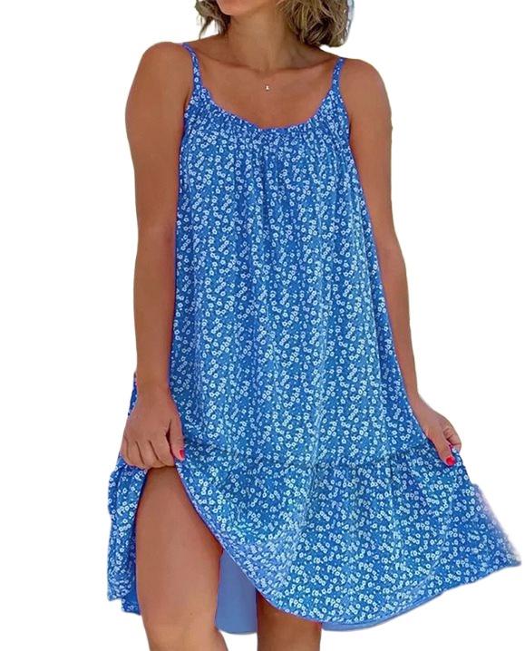 5XL Plus Size Floral Print Strappy Dress, 2023 European & American Style