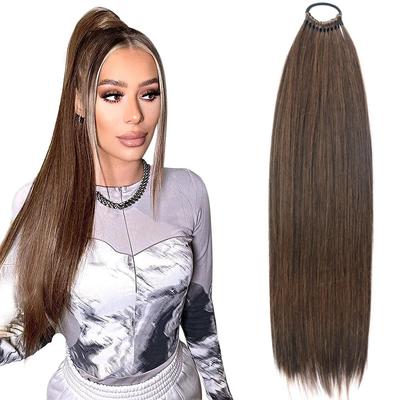 Synthetic Long Straight Natural Braided Pony Tail Hairpiece Rubber Band Hair For Women Cosplay Use