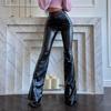Women's Winter New High Waist Shiny PU Leather Pants Black Shiny Wide Leg Trousers for Women