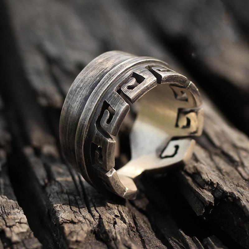 Retro Indian Feather Wide Ring For Men Silver Color Punk Gothic Open Ring Unisex Accessories Handmade Designer Love Gift