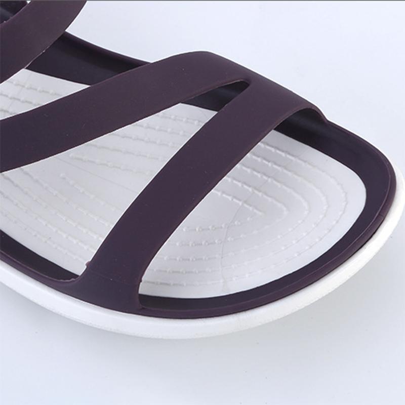 Summer Solid Color Hollow Out Seaside Flat Bottom Casual Women's Breathable Beach Slippers