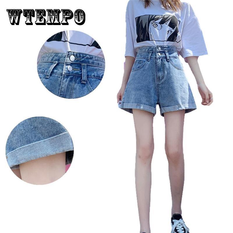 

WTEMPO Высокая waist Вымытые джинсовые летние женщины джинсовые шорты Ripped Hole Jeans Случайные шорты 32