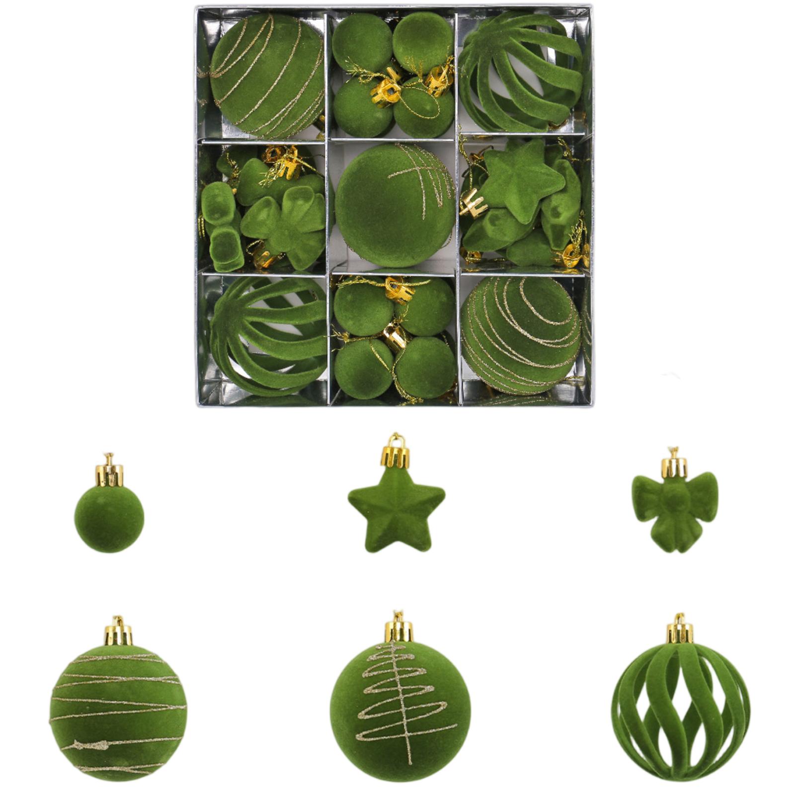 

35pcs Plastic Flocked Decorative Ornaments, Colorful Christmas Hanging Balls, Christmas Tree Ornaments, Boxed Set, Window Decoration Balls One Size зелёный