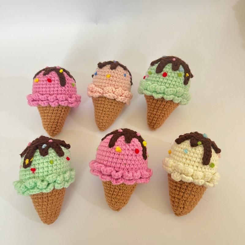 Cute Ice Cream Cone Crochet Keychain For Bag Pendant Colored Ice Cream Knitting Keychain For Gifts Custom Accessories