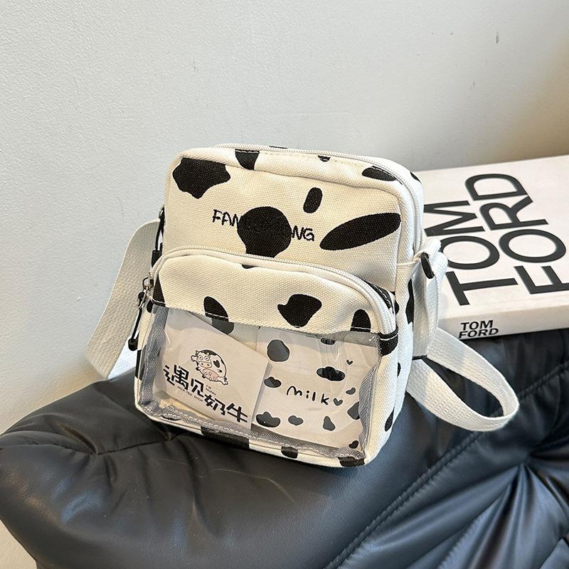 Stylish and Simple Canvas Bag 2025 New Street Trend Shoulder Bag Crossbody Bag Cow Pattern Small Square Bag