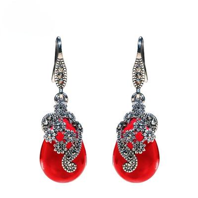 Vintage Earrings With Red Ruby Gemstones For Charm Lady Silver Drop Earrings Women Wedding Party Gift