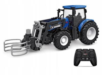 Modrý traktor s úchopem na slámu na dálkové ovládání Malý farmář