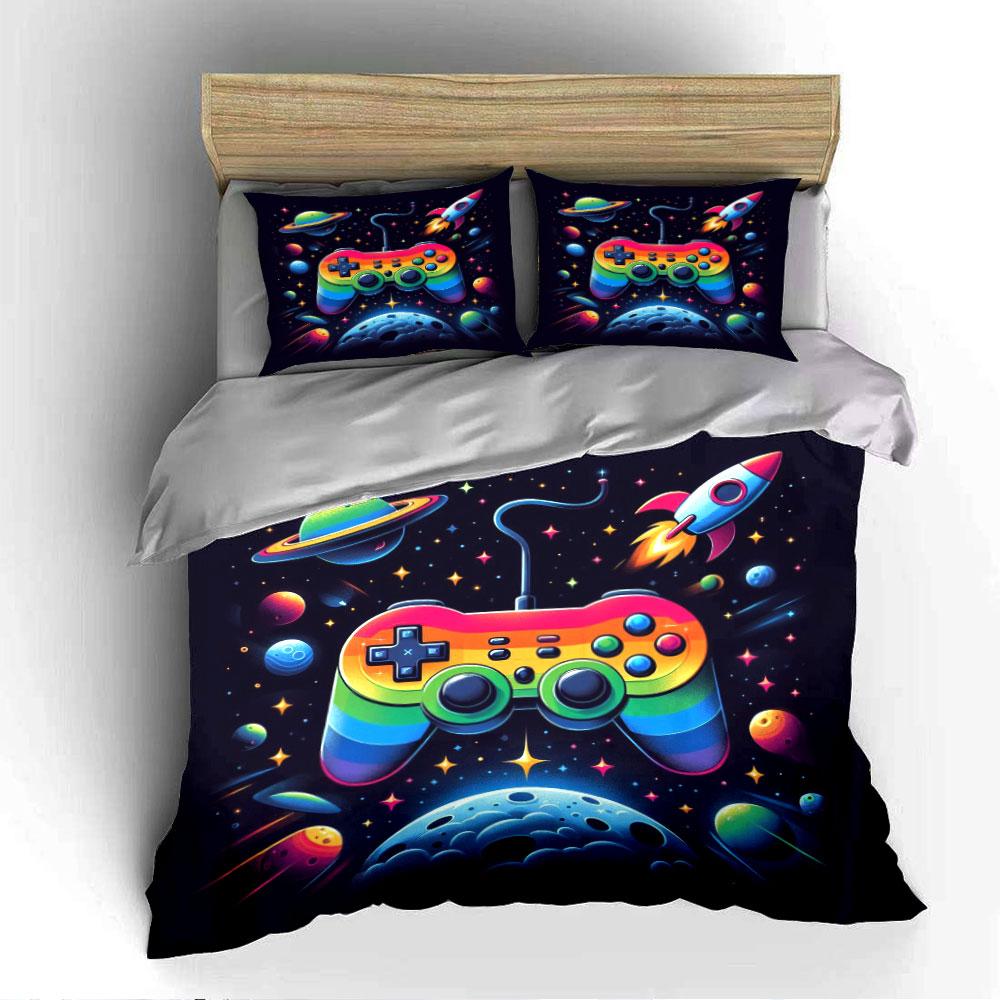 "Rainbow Gamepad Galaxy Set" Bedding Duvet Cover Set Duvet Cover Pillowcases (1 * Duvet Cover 2 * Pillowcases, without duvet insert)