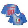 Women Mesh Crop Top Short Sleeve Loose Fit Y2K Style Football Fan DIY Jersey Streetwear V Neck Print Shirt