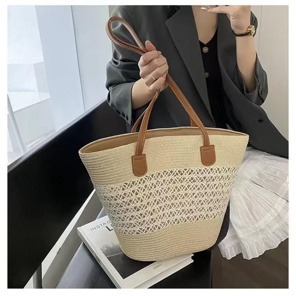 Fashion Straw Woven Tote Bag Square Stripe Woven Shoulder Bag Underarm Bag Large Capacity Vacation Beach Bag Women's Handbags