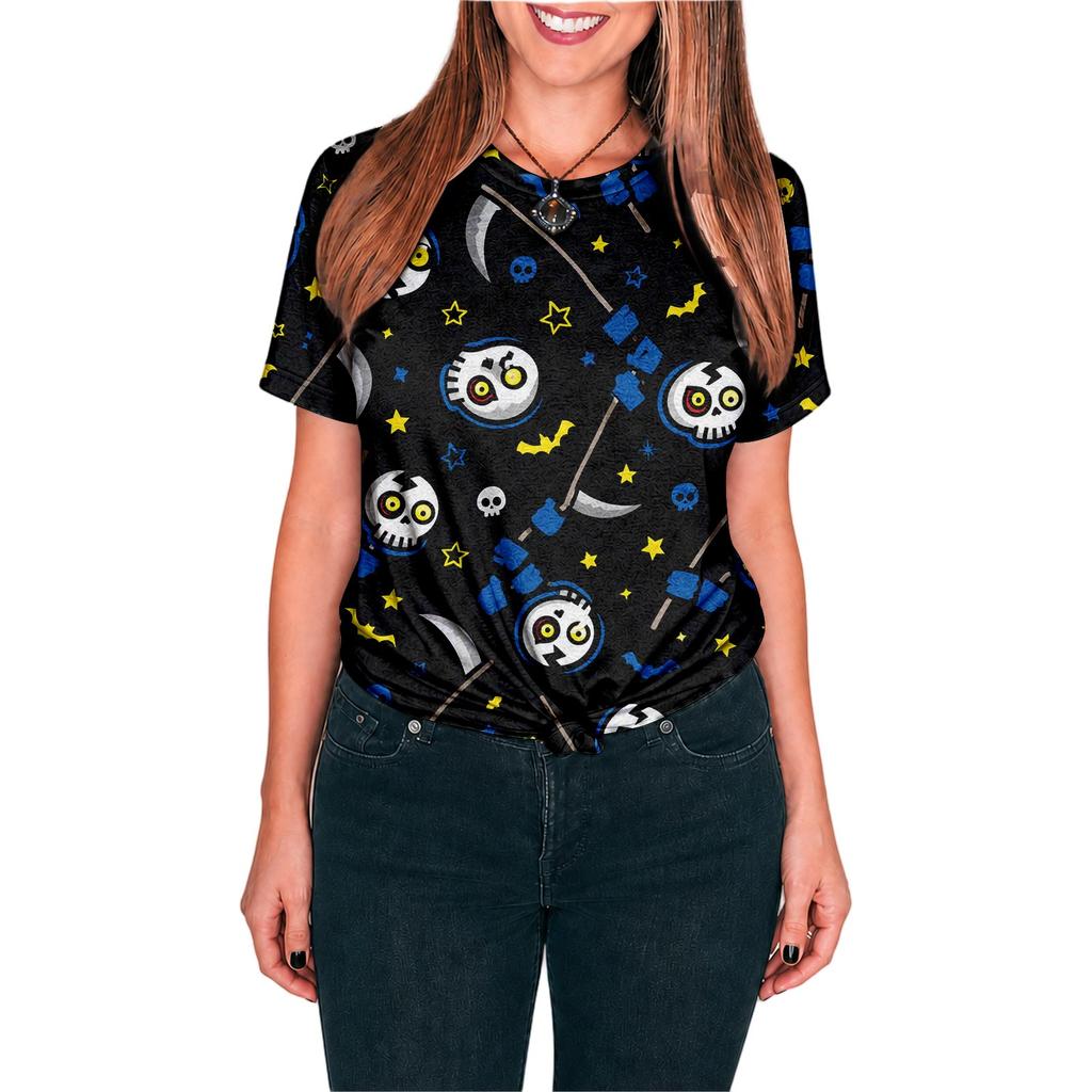 Halloween All Over Print T Shirt, Cute Pumpkin Graphic Tee for Women Men