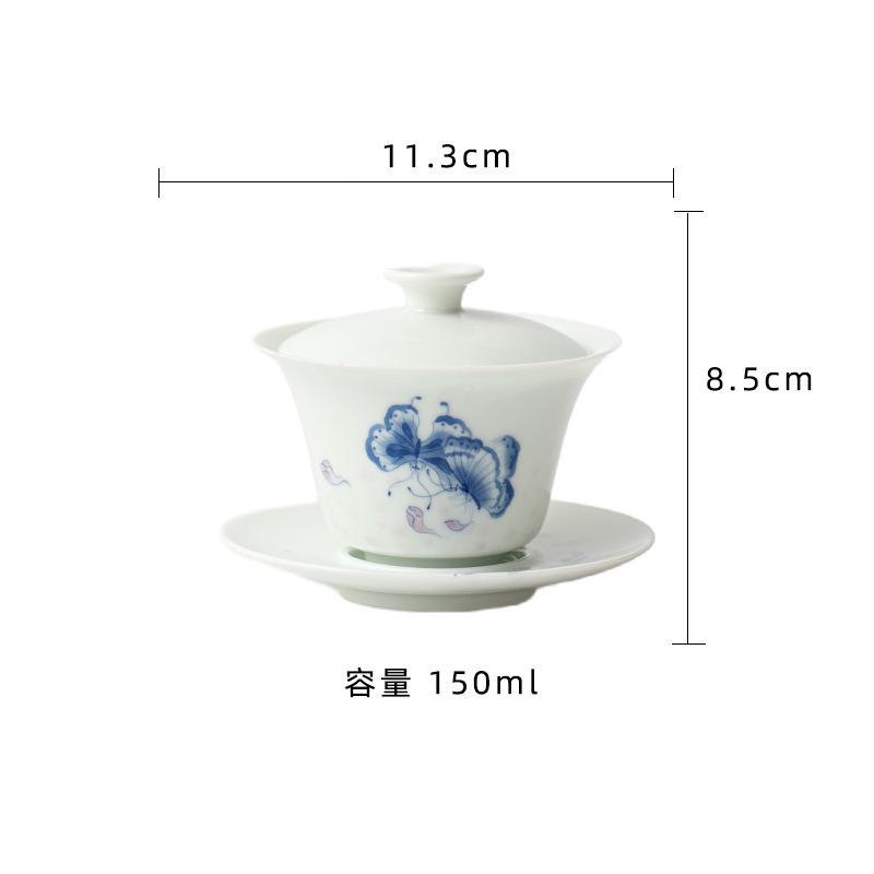 

150ml Hand-painted Butterfly Three-talents Gaiwan Vintage Tea Tureen Tea Bowl With Lid Kit Tea Brewing Cover Bowl Cafes Supplies
