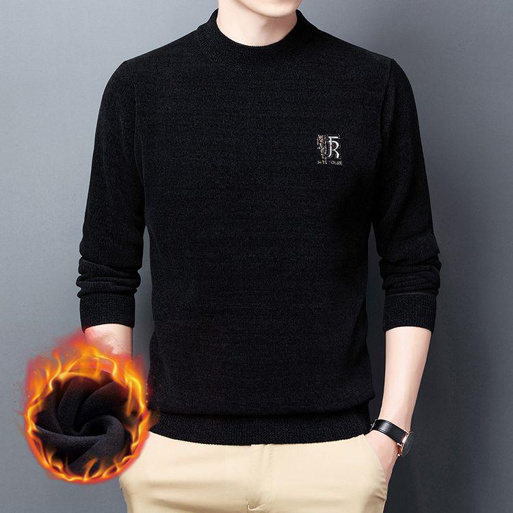

Men s Thick Plush Chenille Knitwear: Autumn/Winter Half-High Collar Embroidered Sweater 180
