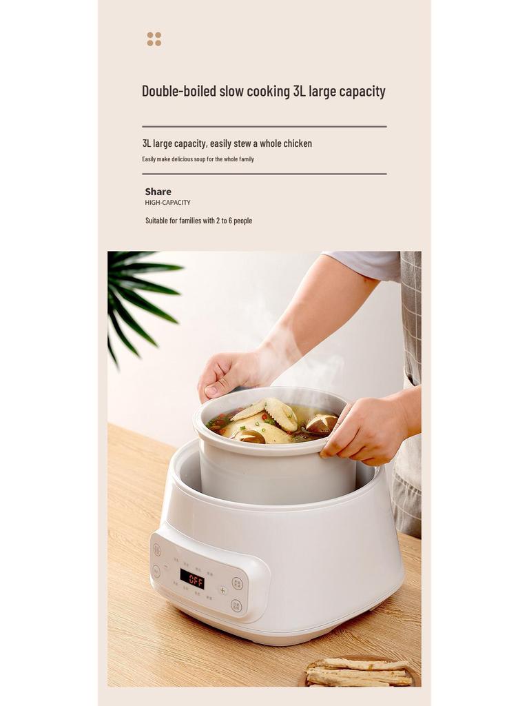 3L Multi-Function Electric Ceramic Stew Pot with Timer for Healthy Cooking