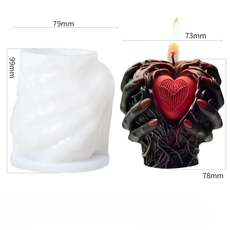 Halloween Hands hold heart scented candle silicone mold DIY horror resin decoration mill holiday