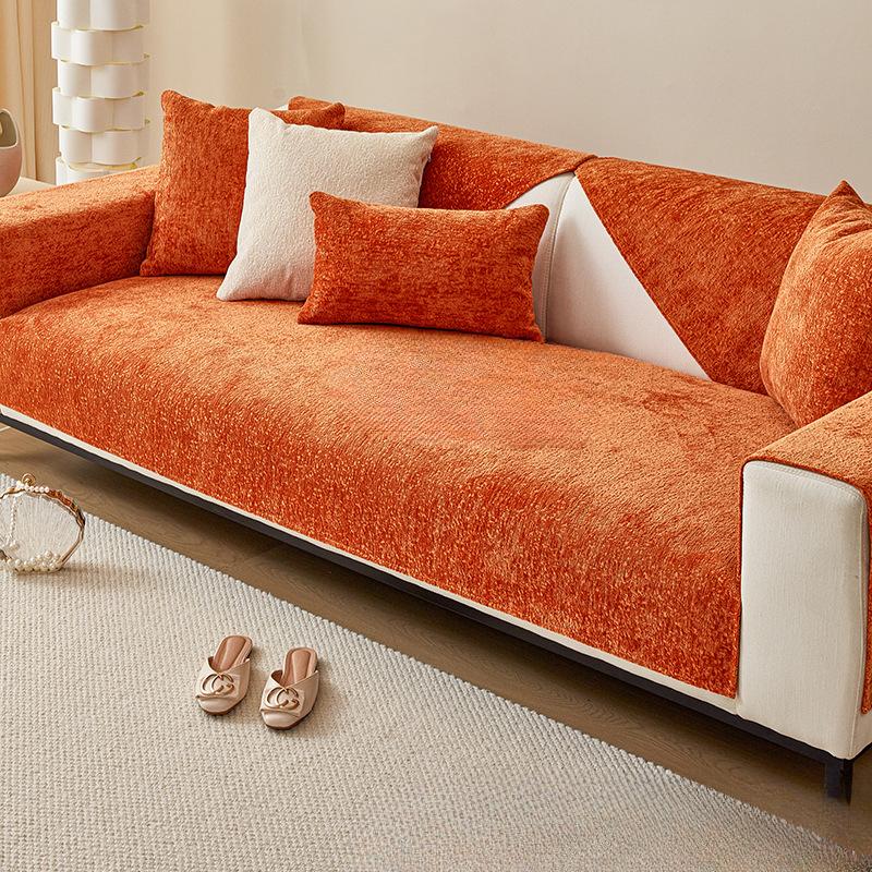 Chenille Sofa Cushion Four Seasons Universal Non-slip Cover Modern Light Luxury Cover Towel Thick Sofa Cover Solid Color Set