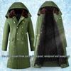 Men's Extra Long Winter Coat - Army Green, Waterproof, Windproof, Thickened Cotton with Removable Velvet Lining, Coldproof for Northeast Winters.