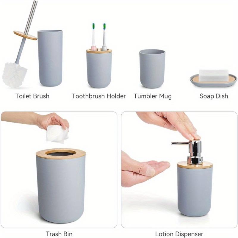 6pcs Bathroom Accessories Bathroom Trash Can Toilet Brush Set Toothbrush Cup Lotion Bottle Soap Box with Pump
