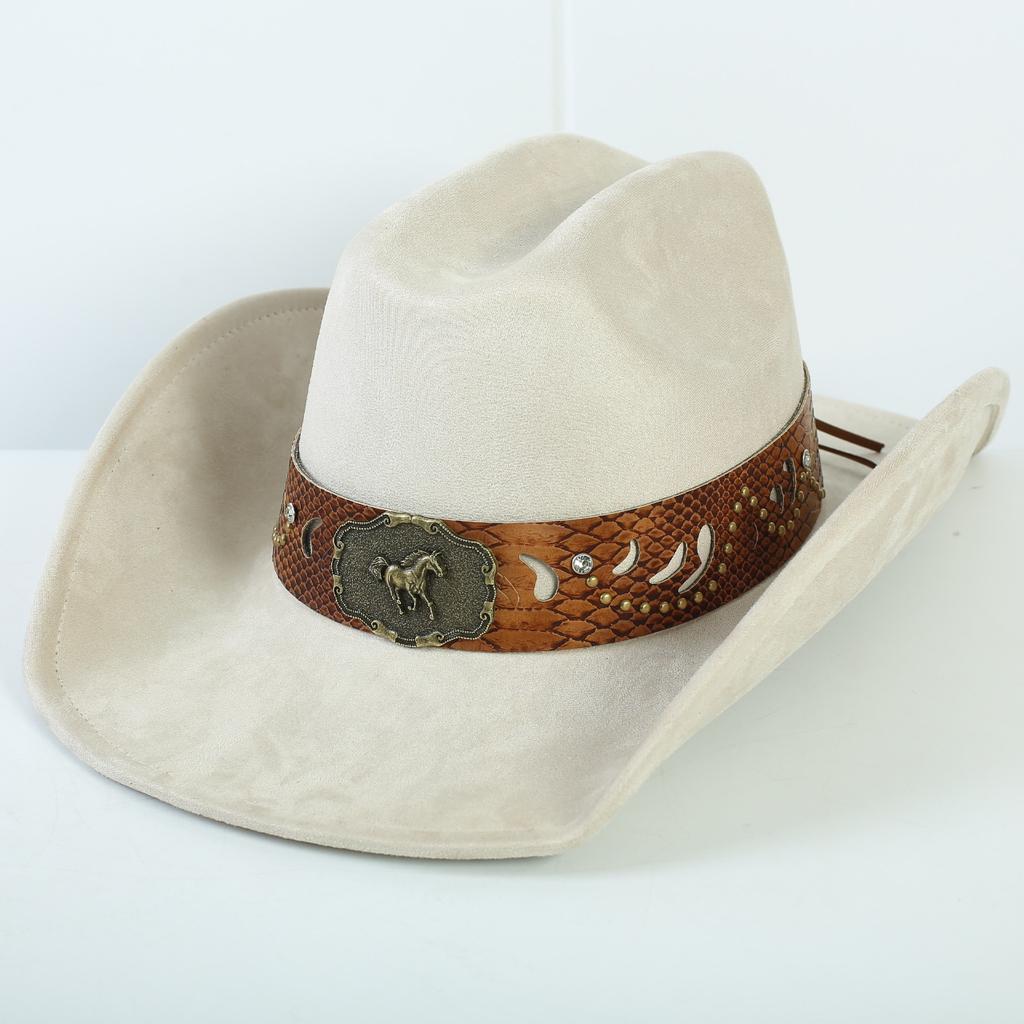 Popolare cappello western da cowboy in camoscio stile europeo e americano per uomo e donna, semplice e alla moda, a tesa larga, cappello jazz