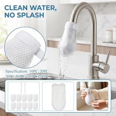 10 stuks Kraanfilter Katoen Vervangzakjes Gaasfilter Scherm voor Keuken Spoelbak Waterzuiveraar Kraan Accessoires met 2 stuks Clips
