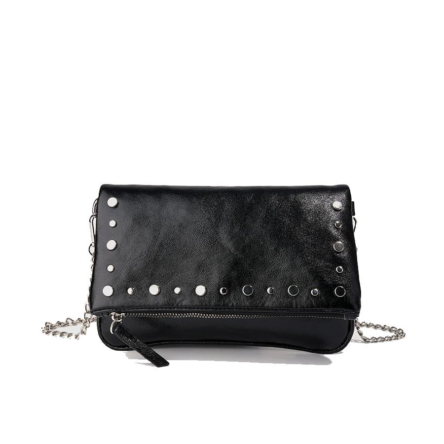 New Rivet Retro Fashion Lady's Handbag Black Saddle Bag Street Motorcycle Crossbody Bag Multi-compartment Chain Small Flip Bag