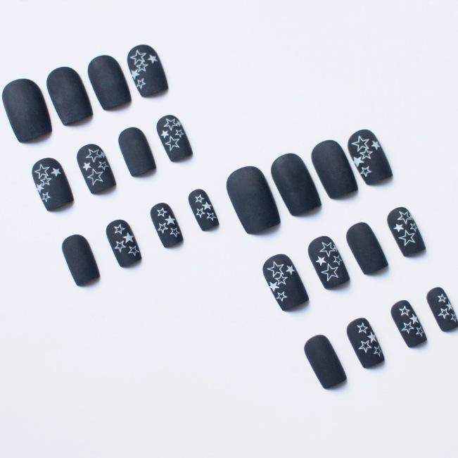 24-Piece Black Star Wearable Nail Patches - Removable False Nail Extensions
