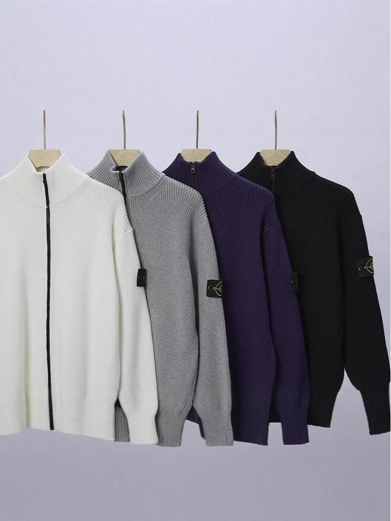 Europäischer Hoher Kragen Reißverschluss Unisex Strickpullover Cardigan