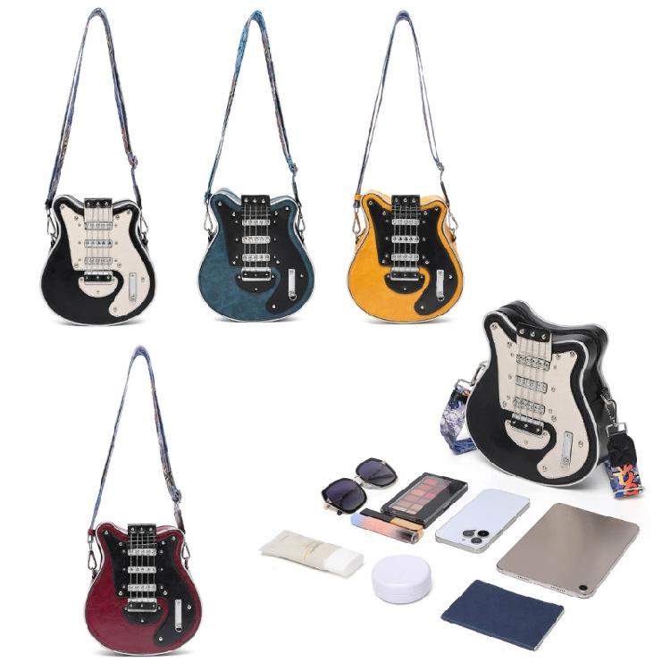 PU Leather Crossbody Bag in Guitar Shape Student Shoulder Bags Adjustable Strap for School Rehearsals and Performances