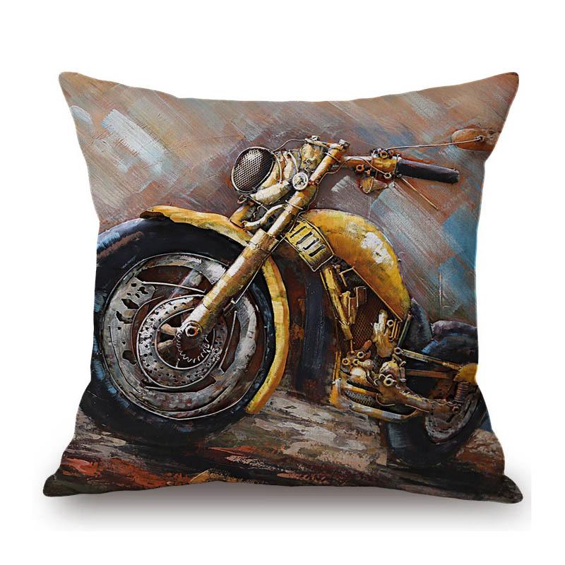 Vintage Motorcyle Chopper Poster Art Cafe Bar Industrial Mechanic Decoration Style Sofa Pillow Case Retro Linen Cushion Cover