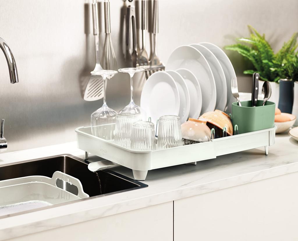 Joseph Joseph Extendable Dish Drainer, Stone/Sage, 851652 (Authentic)