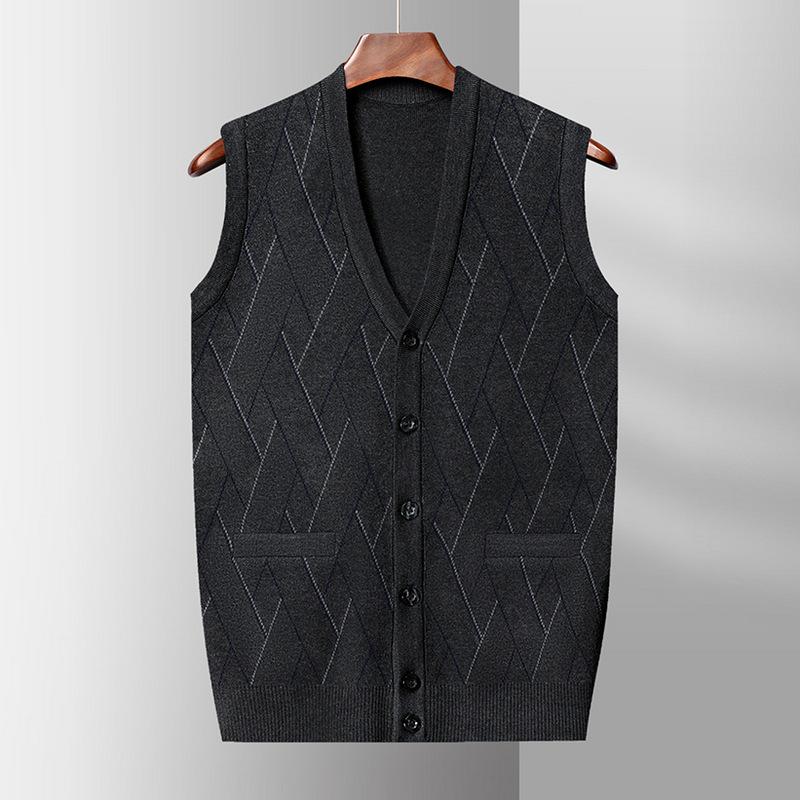 Autumn and Winter New Vest Men's Cardigan Men's V-neck Jacquard Vest Single-breasted Wide-shouldered Dad's Bottoming Shirt