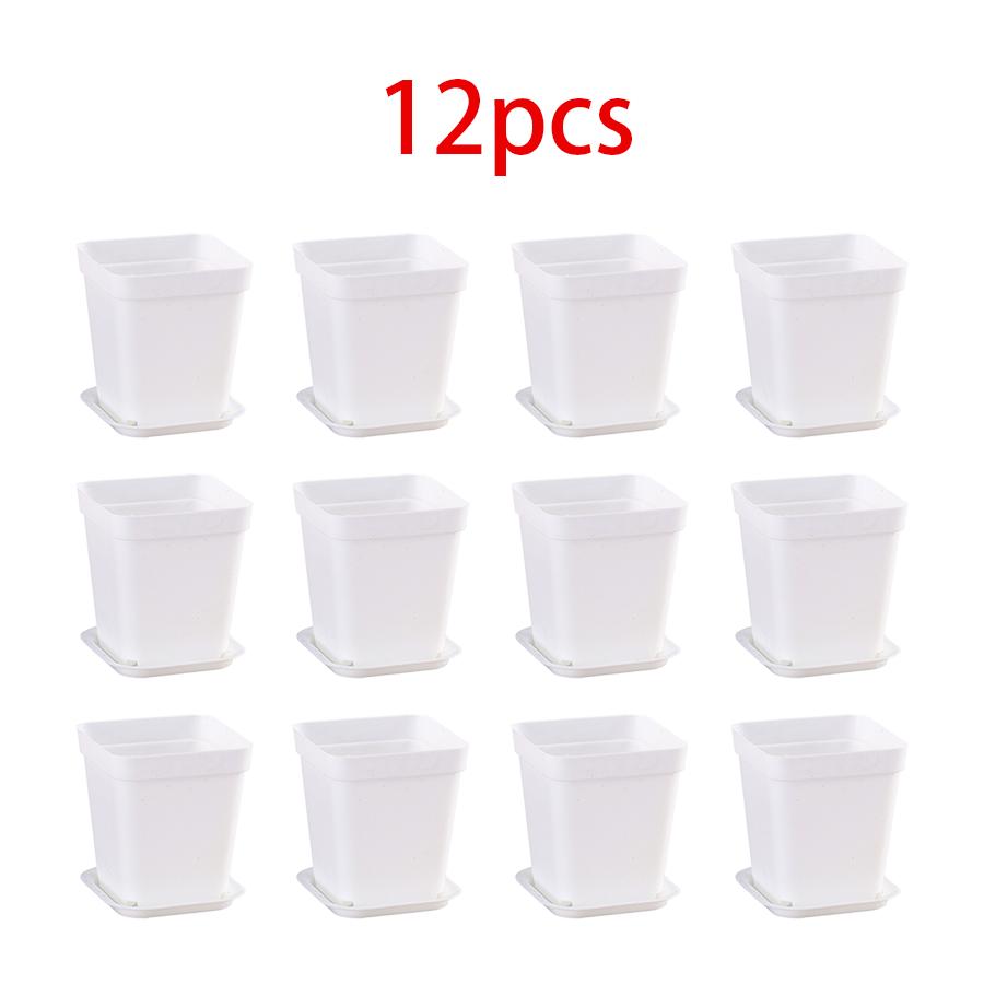 

12pcs Square Flower Pot with Tray Office Indoor Outdoor Decor Flower Beds Garden Nurseries Plastic Material Flowerpot XJM білий