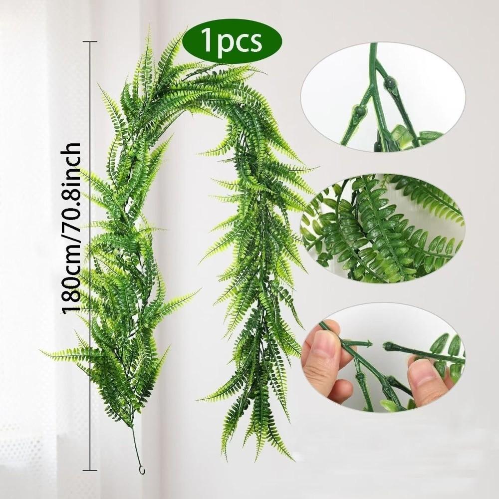 180CM Length Artificial Persian Fern Vines Plastic UV Resistant Faux Boston Fern Garland Realistic Texture Lush Leaves