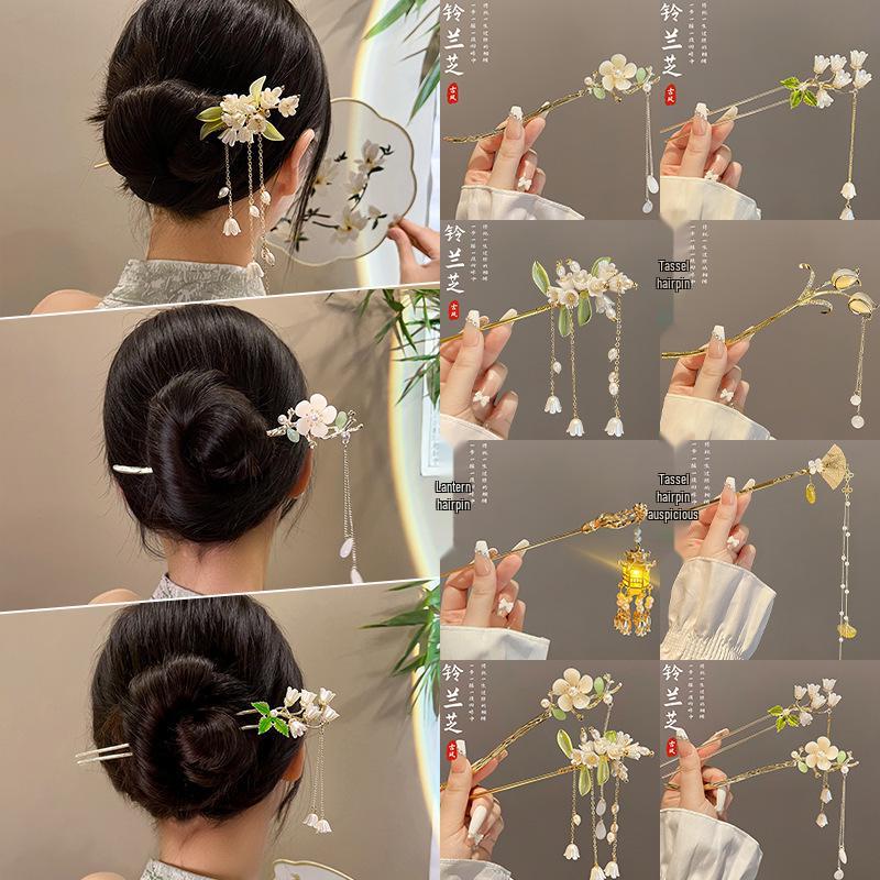 Chinesische High-End Quasten Haarnadel: Hanfu-Haaraccessoire im antiken Stil aus Holz