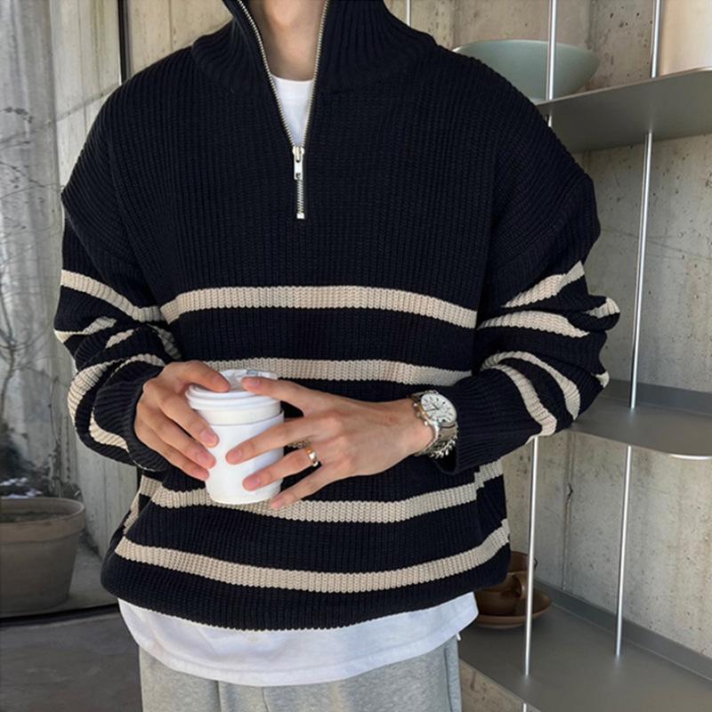 Men’s Trendy Loose Knit Striped Sweater - Japanese & Korean Style, Autumn/Winter Pullover