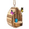 Wood Teardrop Butterfly Habitat Shelter, Multifunctional Garden Nesting Box Feeder, Outdoor Hanging House for Yard Grassland