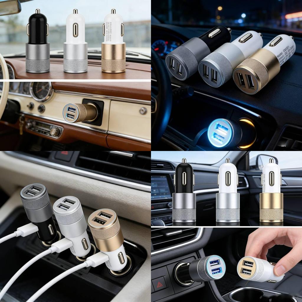 Universal Car Power Adapter With Dual Usb Ports Aluminum Alloy Fast Charger For Smartphones And Tablets