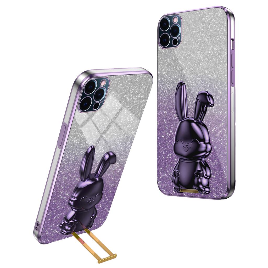 For iPhone 12 Pro Max Cartoon Rabbit Glitter Case Phone Cover with Kickstand