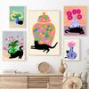 Retro Abstract Black Cat Vase Art Poster Print Pink Tulips Canvas Painting Colorful Pictures Living Kid Room Home Decor Murals