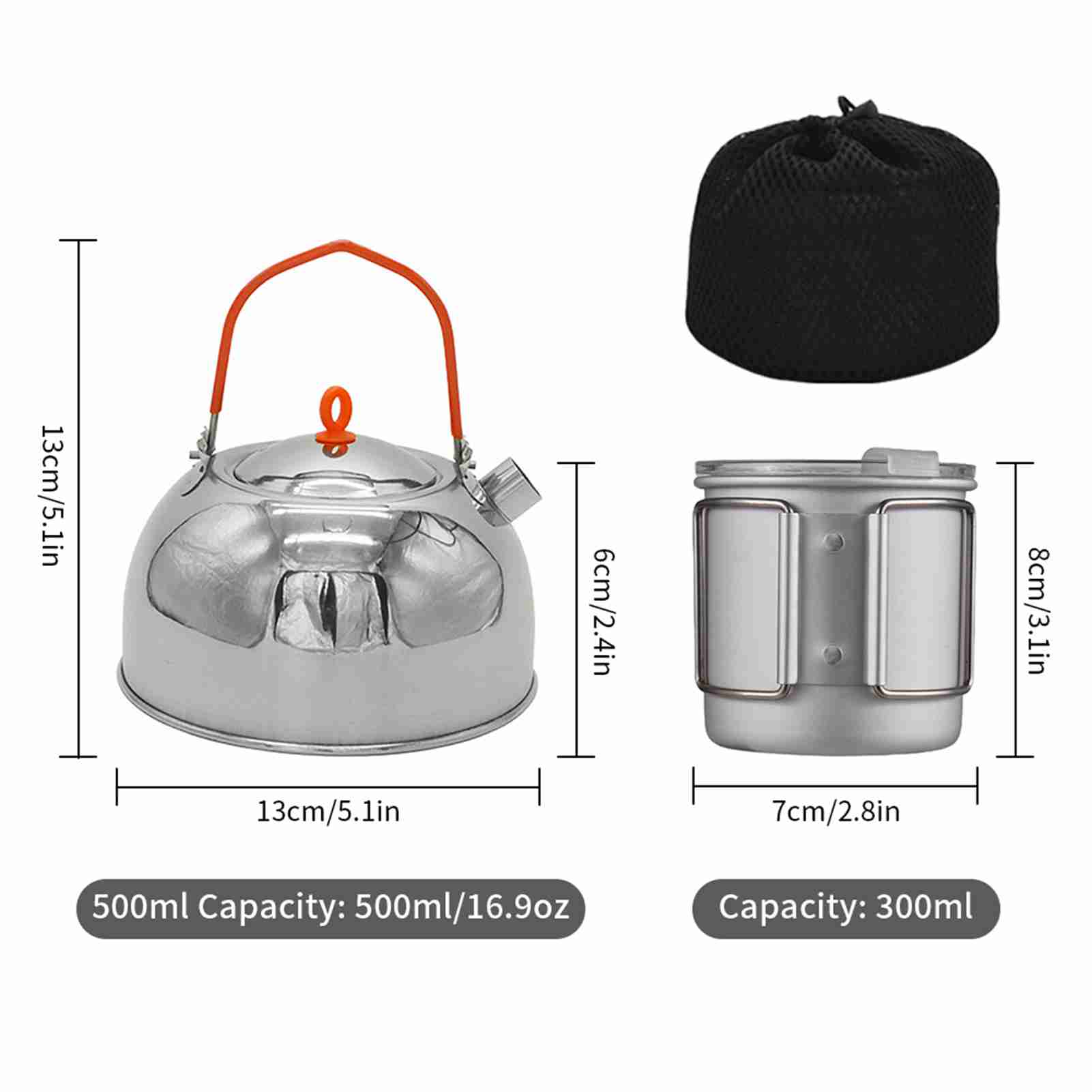 

Camp Tea Kettle Stainless Steel Camping Kettle with 2*300ml Cups Anodized Aluminum for Outdoor Outdoor Camping Cookware серебряный