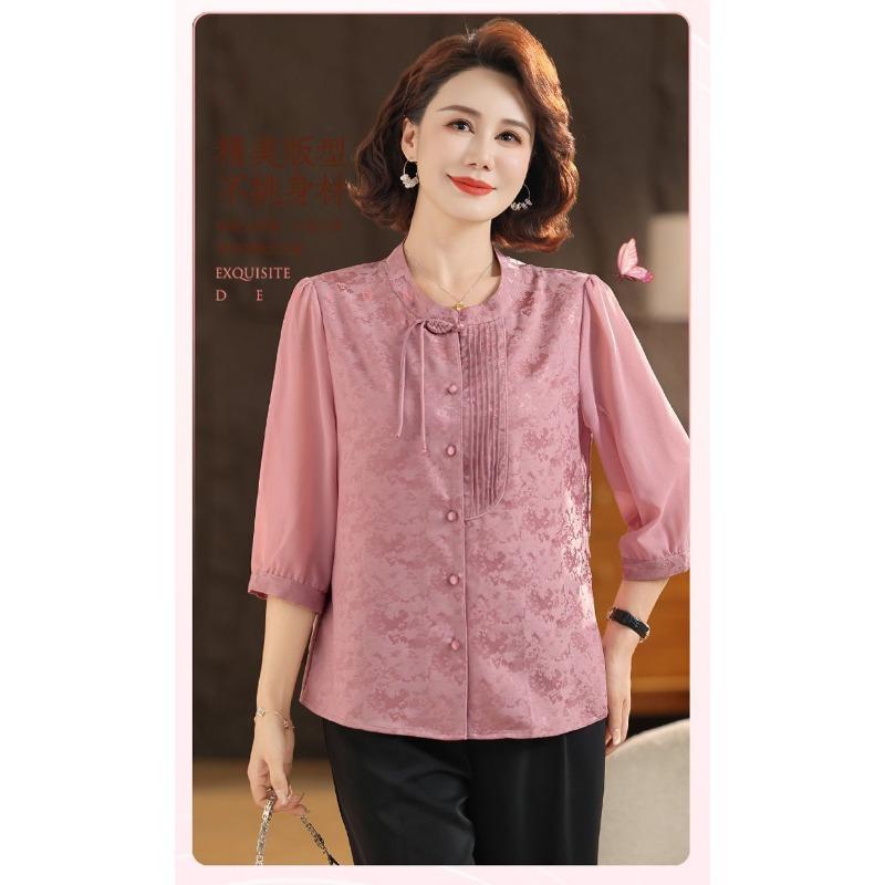 Damen Bluse Rostrot Manin-Kragen Halbe Ärmel mit Knoten-Detail